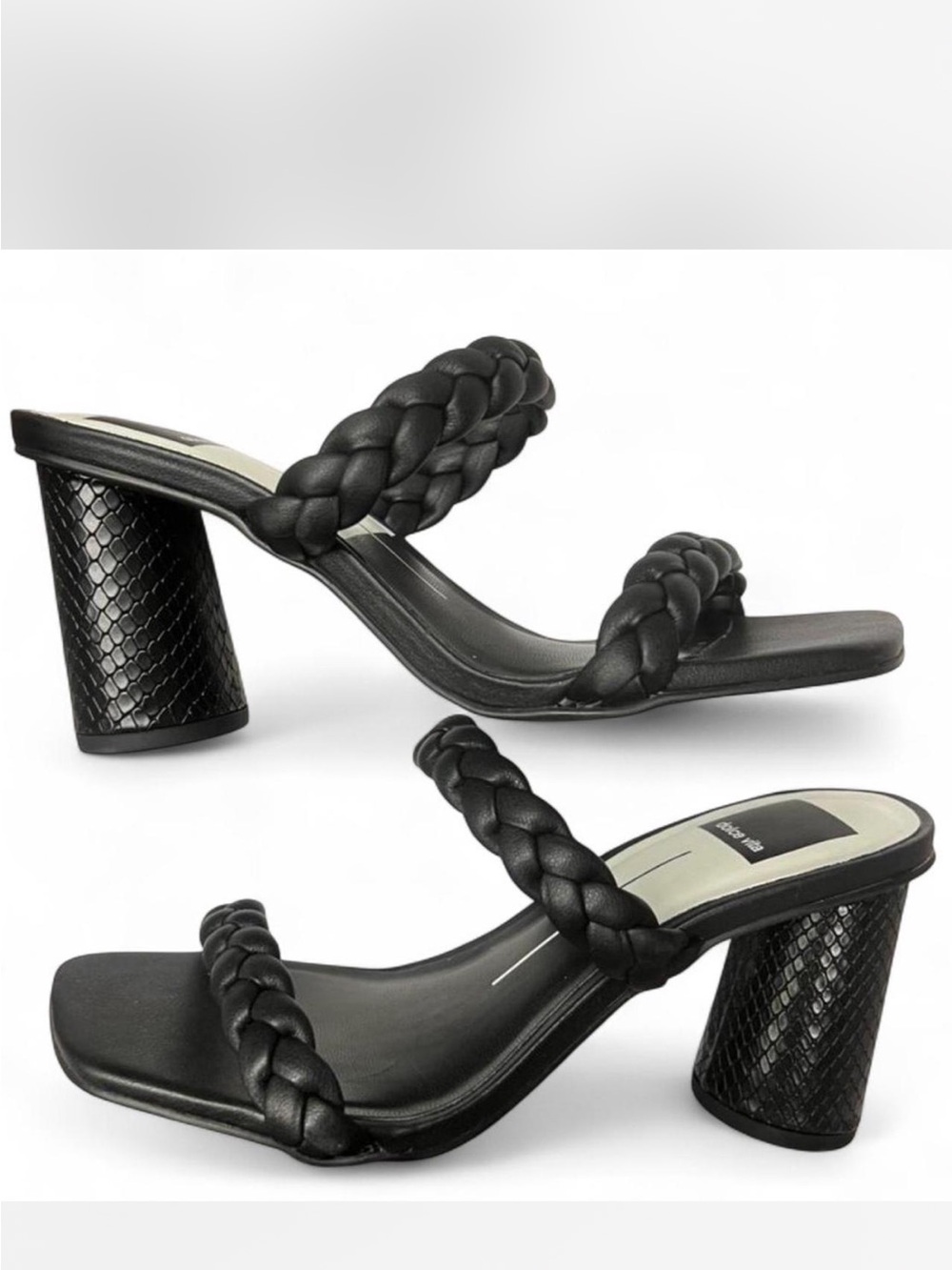 Dolce vita Braided Double-Strap Black Block Heel Sandals
